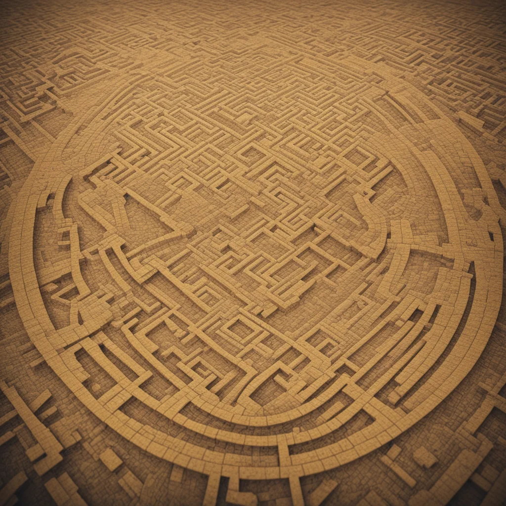 Ancient old map of complicated maze 8k render cold complementer ultrarealistic photography cinematiccolor scheme1 yellow