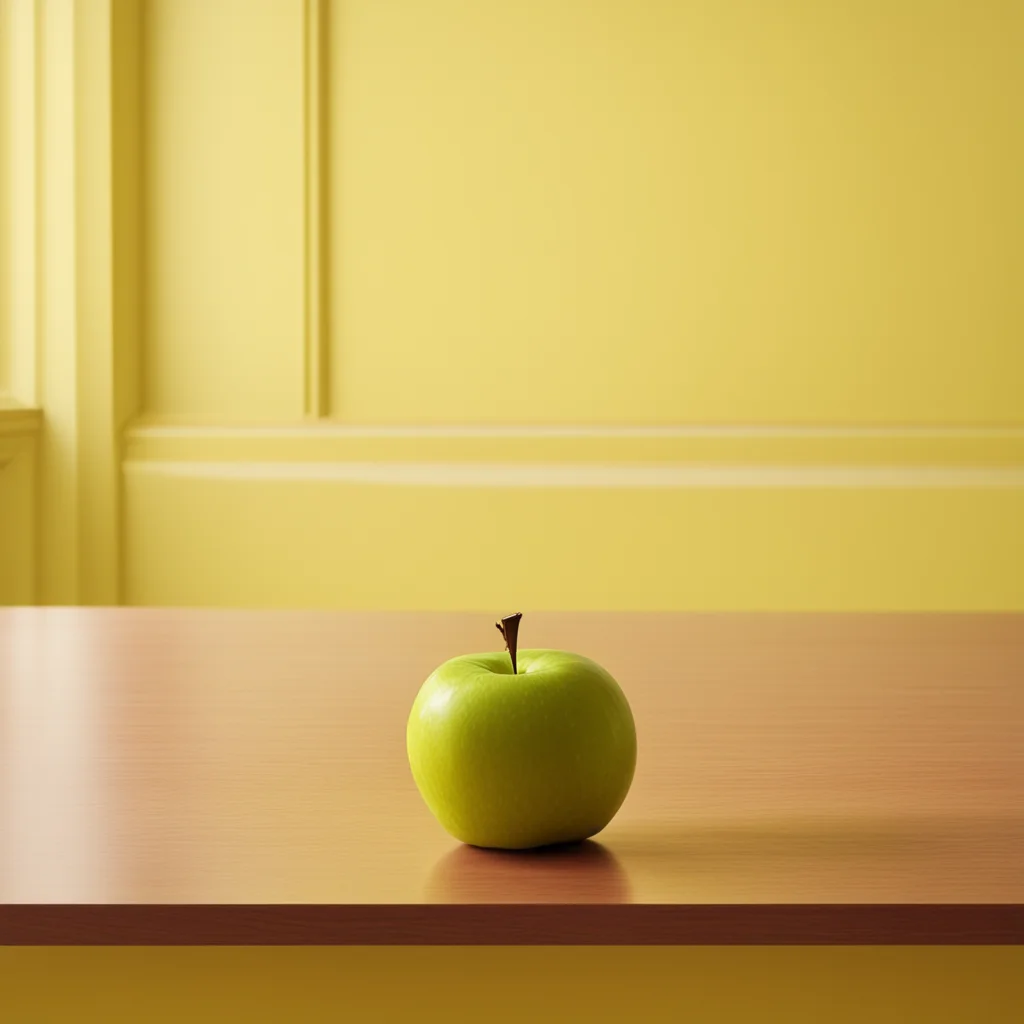 Apple on a table in a yellow room