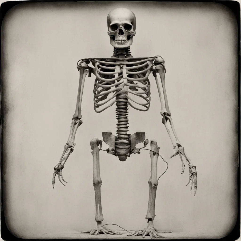 Armoured skeleton of Stpanacratius with wirescables full body no crop very detailed by Ansel Adams Tintype 1800s ar916