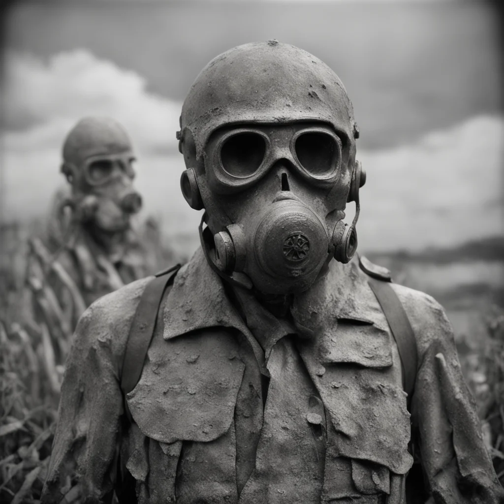 Blighted Military Personnel WW1 encrusted with barnacles gas mask fog skeletal no crop by Ansel Adams Tintype 1800s cine