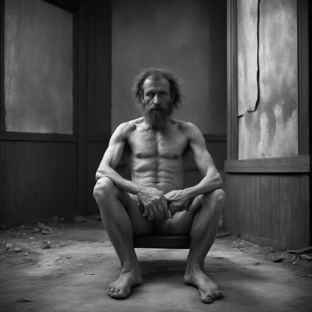 Blighted Starving conjoined humanoid tryptophobic hairy sitting cross legged in Narthex by Ansel Adams Tintype 1800s cin