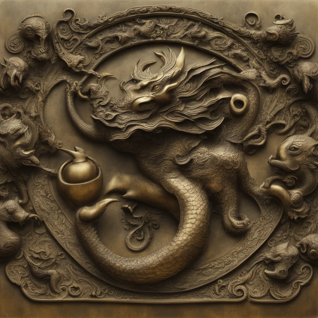 Bronze Dragon Phoenix elephant whale ornate religion myth