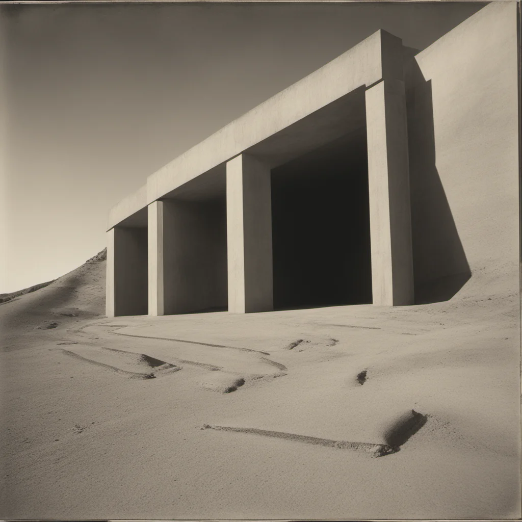 Brutalist Aquaduct in perspective in the desert The cabinet of Dr Caligari Mausoleum by Alfred Stieglitz albumin print Tintype ar 196