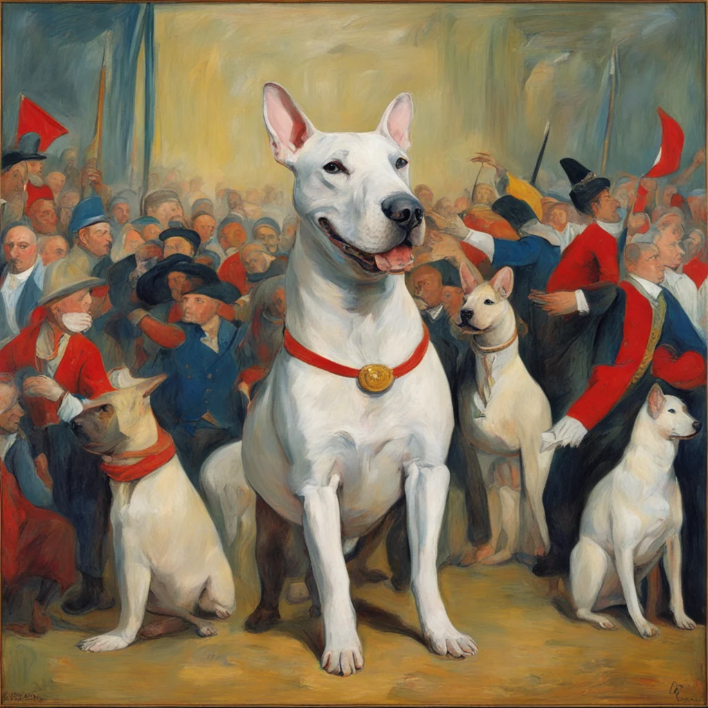 Bull terrier leading the French Revolution painted by Gauguin