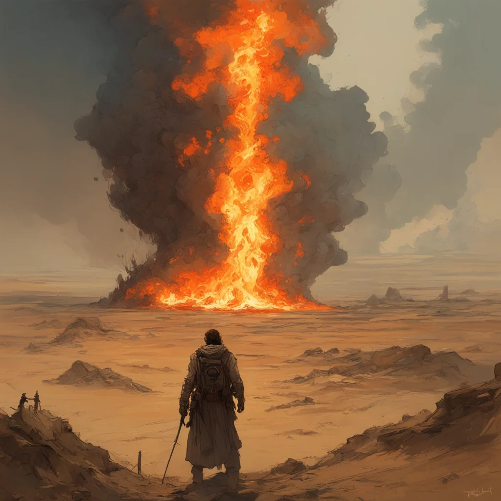 Burning Desert in Ashes Atmospheric Wide Perspective Highly Detailed Faces Intricate Style Craig Mullins Alphonse Mucha 