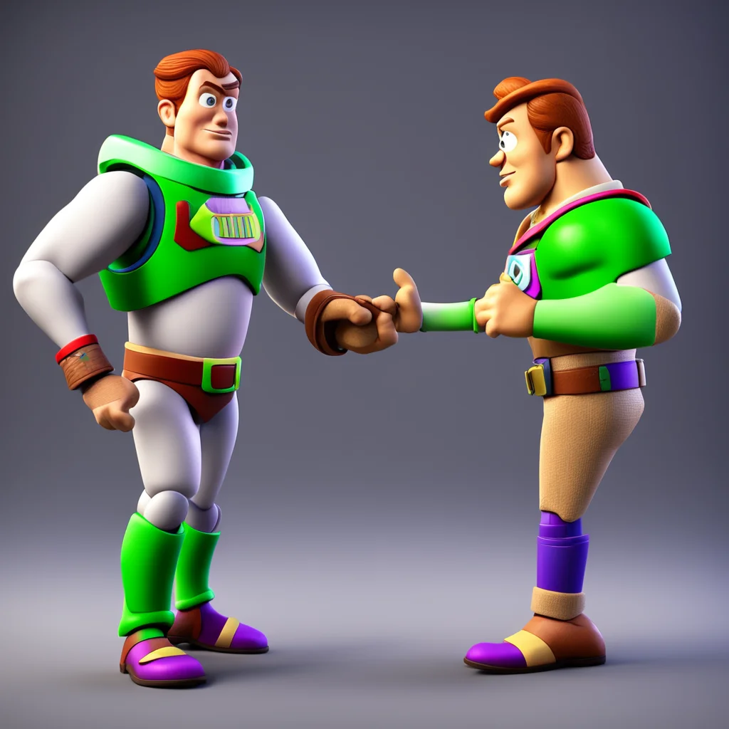 Buzz Lightyear in a fist fight with Woody in the style of 3D render