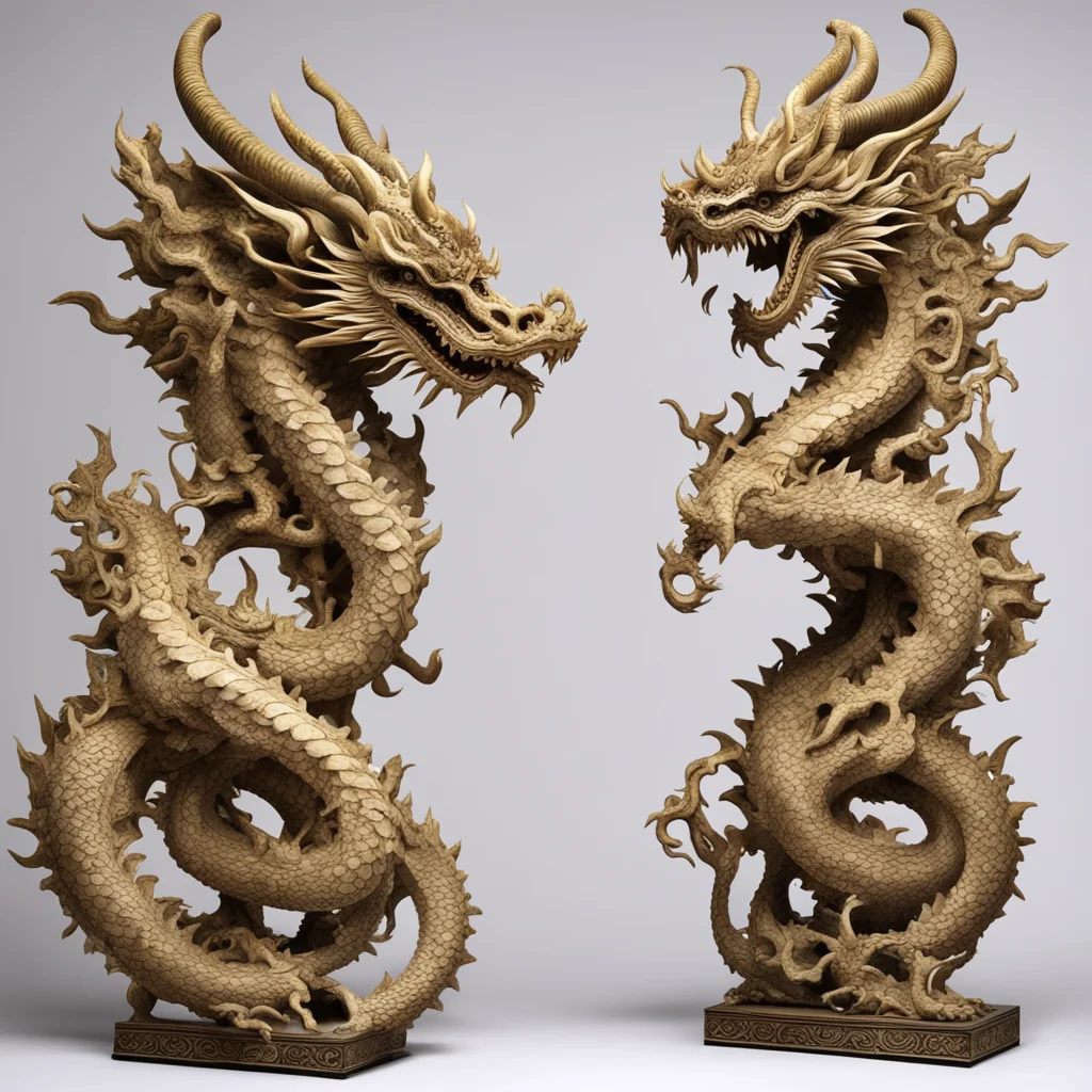 Chinese dragon sculptures made of bones ornate religious mythological and bronze