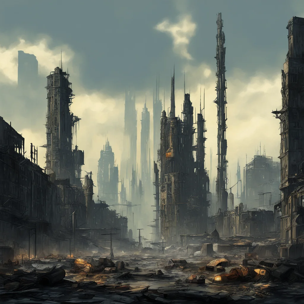 City 17 skyline from Half Life 2  Half Life 2 Combine Megastructures litter the destroyed city  Viktor Antonov painting