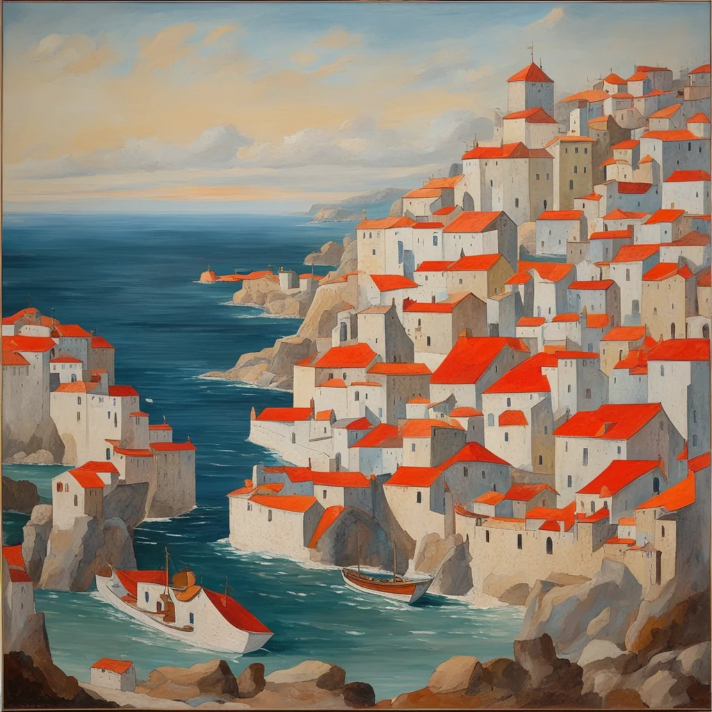 Coastal ports of the Portuguese in 1400s A painting that does not attempt to represent an accurate depiction of a visual