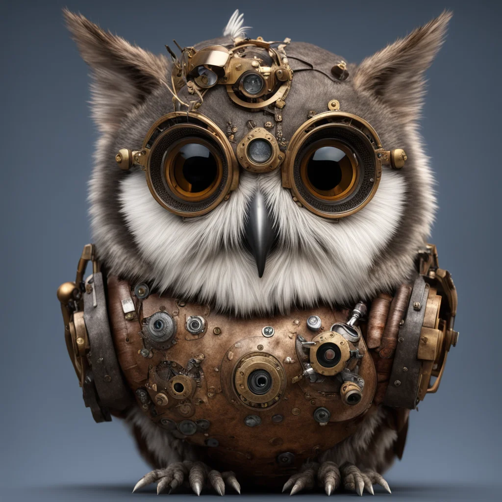 Collared scops owl as an engineer weaaring a steampunk goggles highly detaild unreal engine