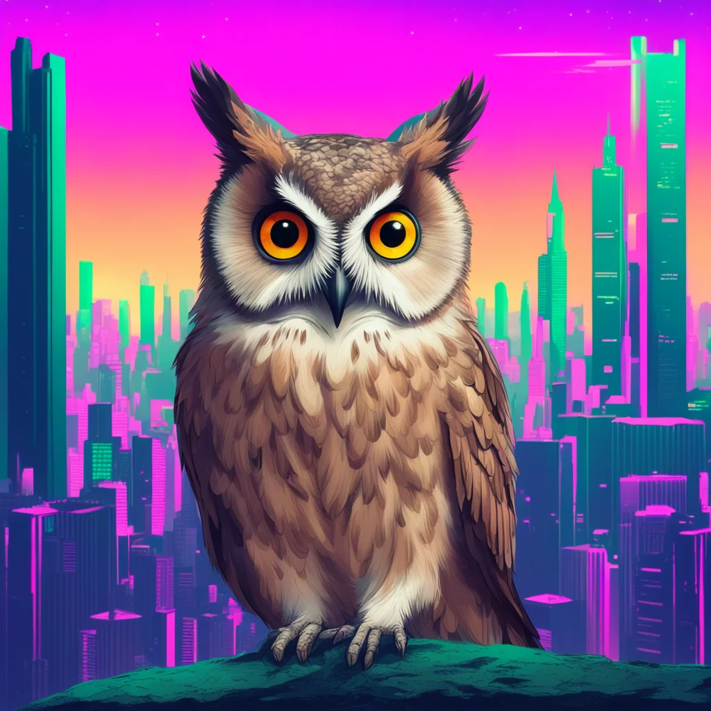 Collared scops owl science fiction city in the background atmospheric trending on artstation risograph