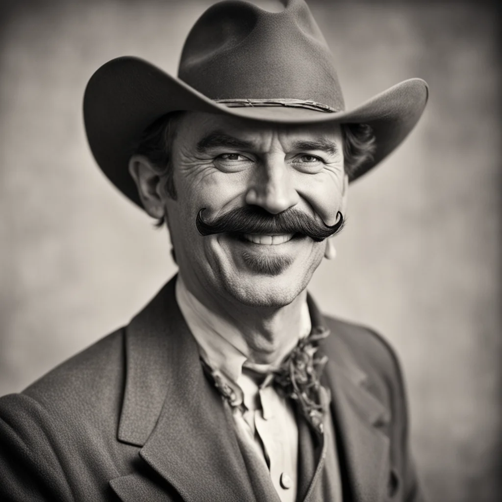 Cowboy with a mustache smiling arrogant Photoshoot portrait old photograph