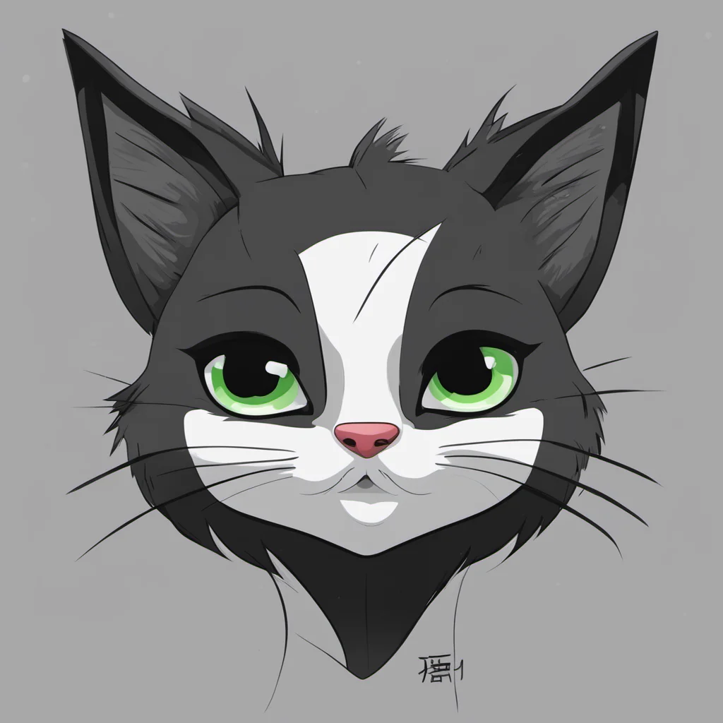 Crooked mouth Danfeng eyes black nose pointed face flat nose pointed ears black cat cartoon