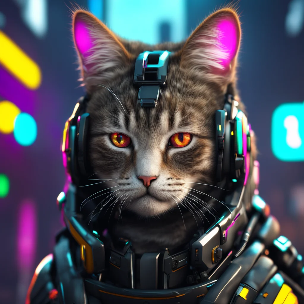 Cyberpunk cat  unreal engine 5 high detail render photorealistic octane w 7680 h 4320