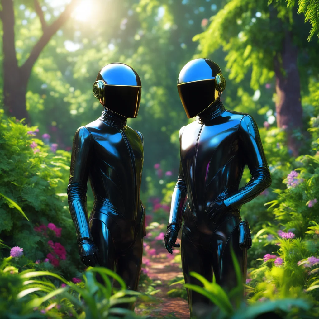 Daft Punk in The Garden of Eden 3D high detail realistic render octane render 4k 8k aspect 53