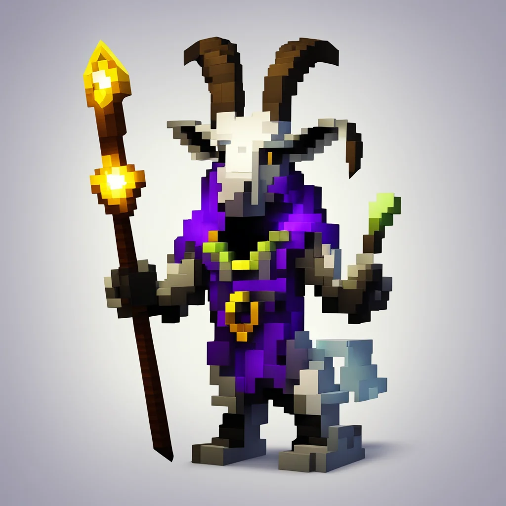 Demonic Goat God holding a magical pickaxe minecraft