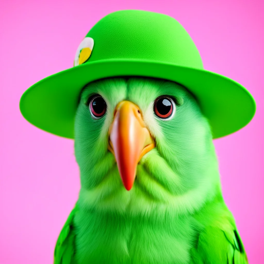 Disney 50s style parakeet wearing green baseball hat