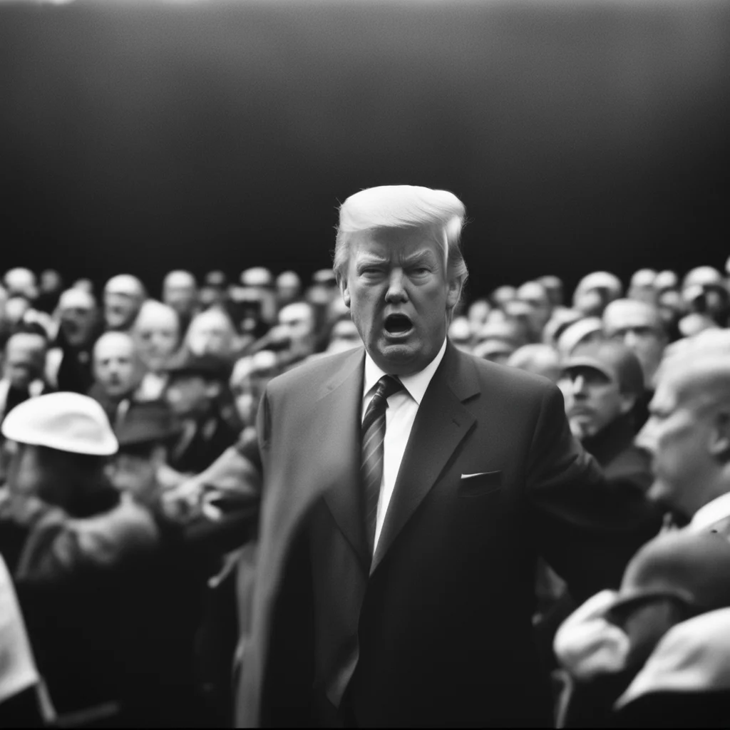 Donald trump angrily torments a crowd but no one can hear him vintage voyeuristic photograph telephoto black and white d