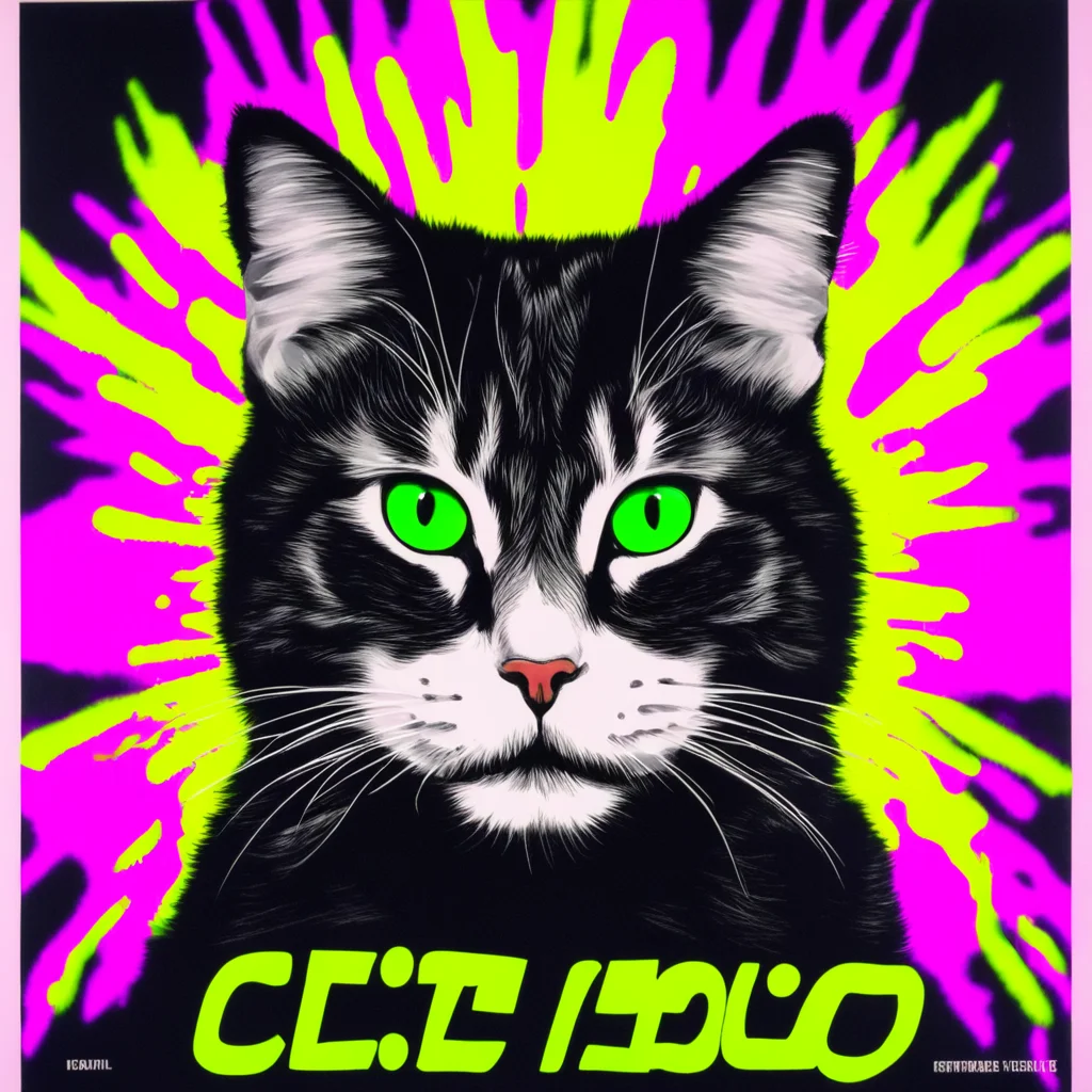 Election poster for a cat council candidate for Ladywood Birmingham UK 1990s rave acid freakout tritone risograph print