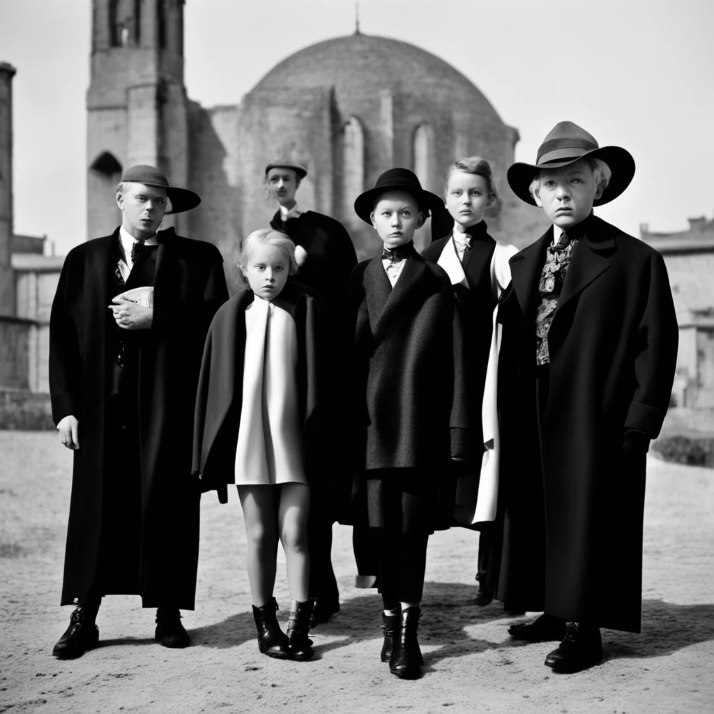 Enid Blyton dystopia evil priests innocent children in the style of helmut Newton and cappa Wartorn pointless no vibe 