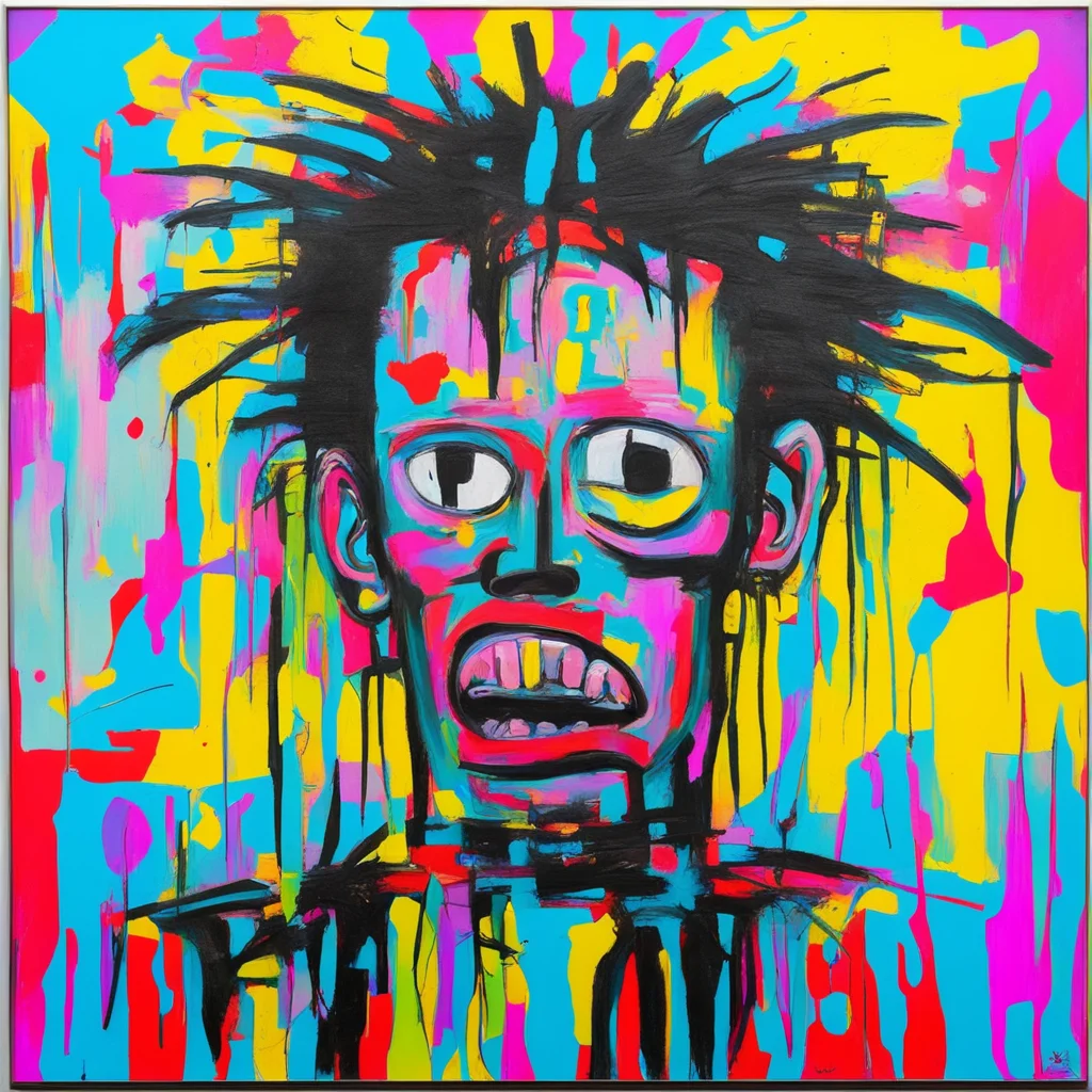 Exclusive Anxiety neo expressionist oil painting in the style of Jean Michel Basquiat