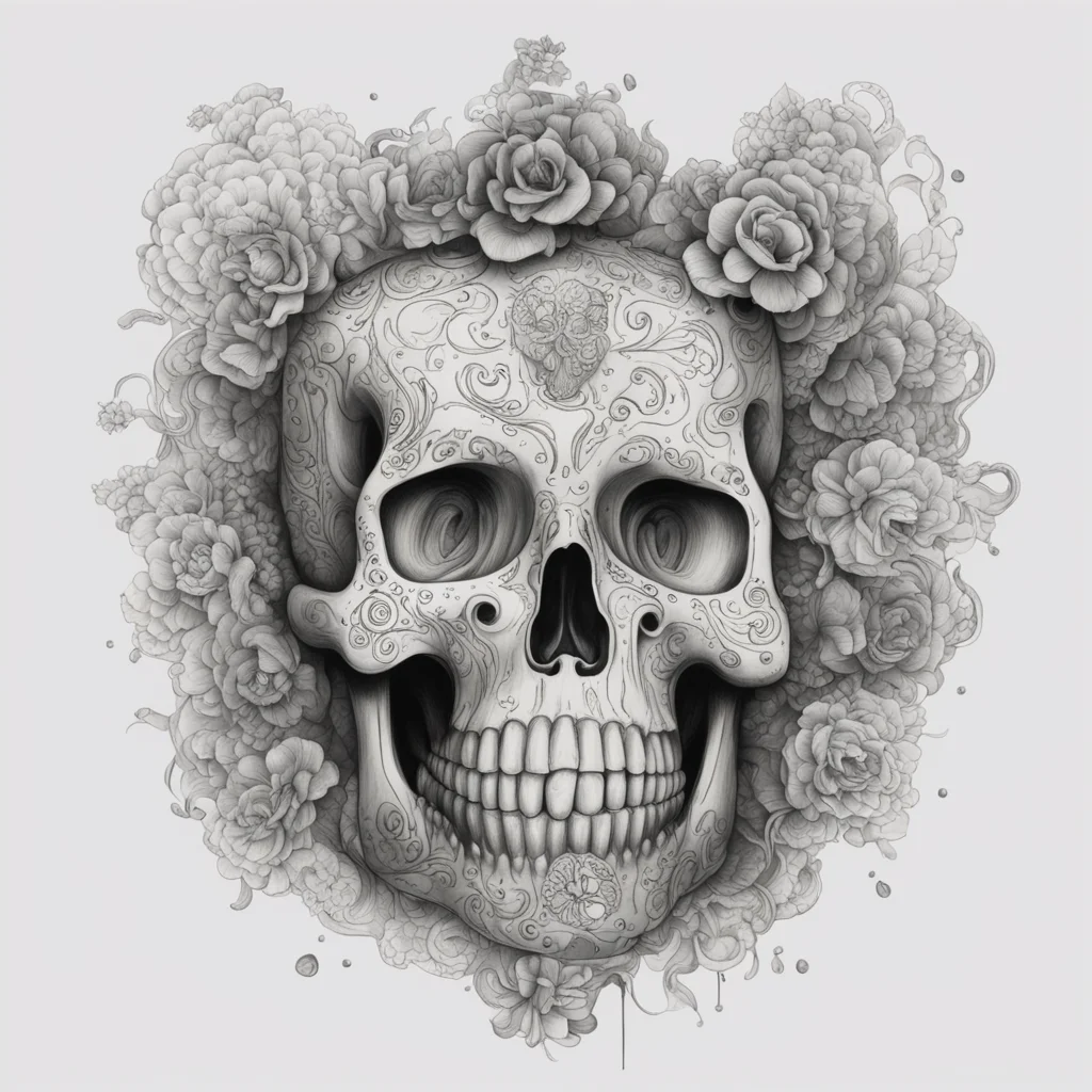 Exploded view drawing of dia de muertos skull octane 4K