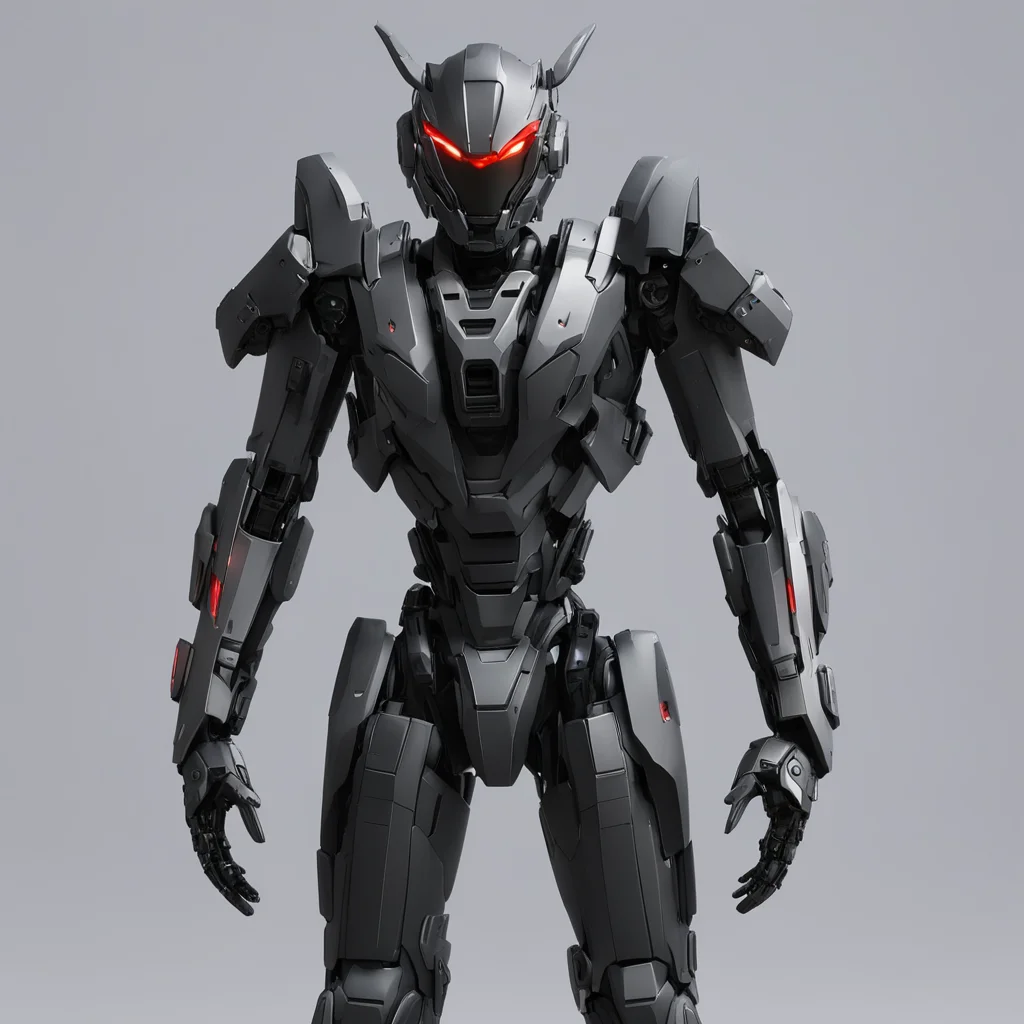 Full Body Action Pose Gunmetal Gray And Black Gundam Jaeger Exosuit Nekro XIII With Elaborate Helmet Damaged Surface Imp