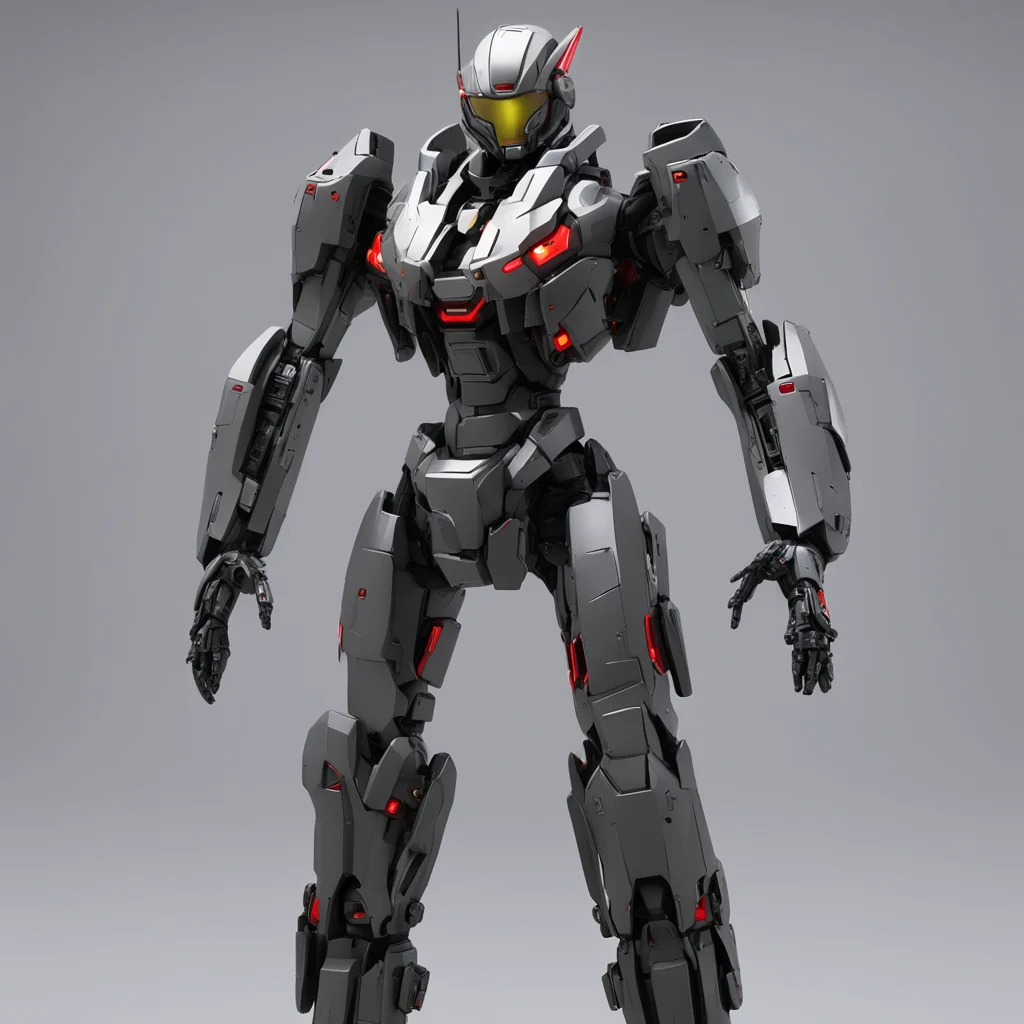 Full Body Action Pose Gunmetal Gray Gundam Exosuit Jaeger Mech Suit With Elaborate Helmet Damaged Surface Imperfections2