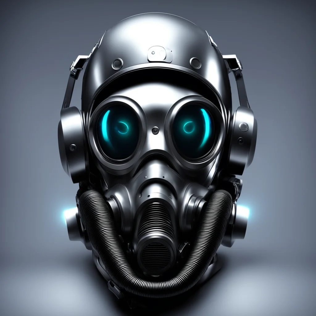 Futuristic cybernetic gas mask with technological advancements and glowing lights