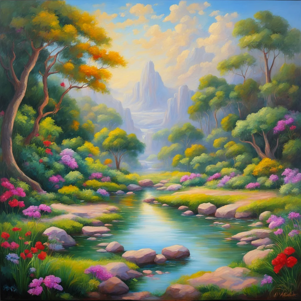 Garden of Eden gorgeous landscape oil painting by Michael Adamidis h 320