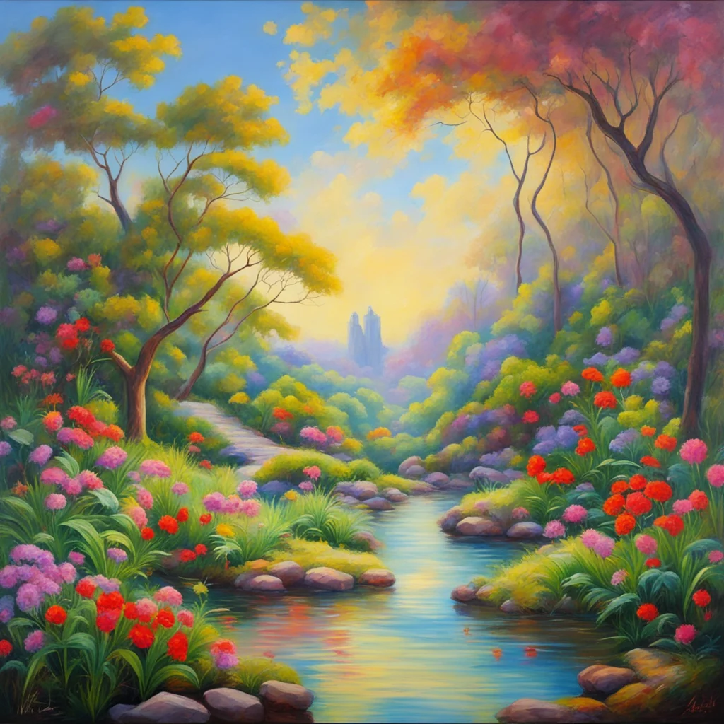 Garden of Eden gorgeous landscape oil painting by Michael Adamidis h 384