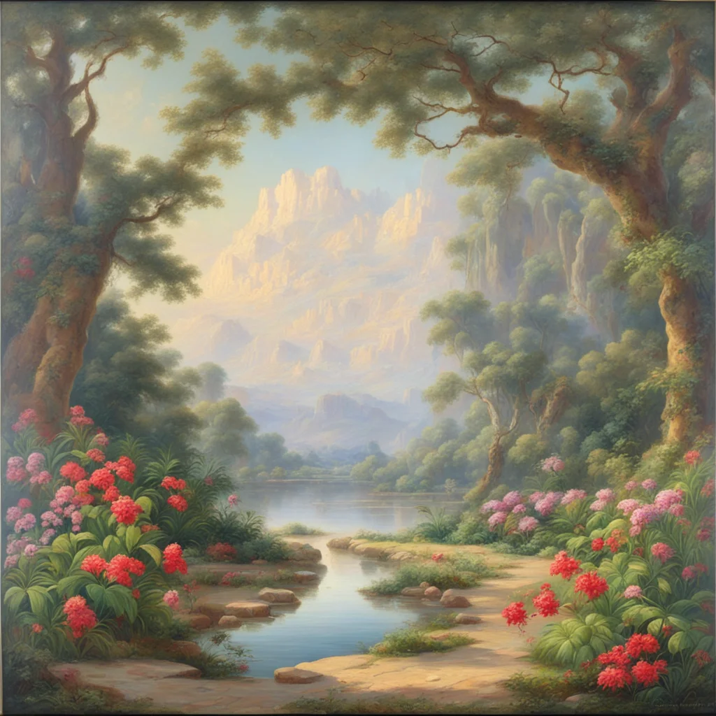 Garden of Eden gorgeous landscape painting by Henry John Boddington h 384 uplight