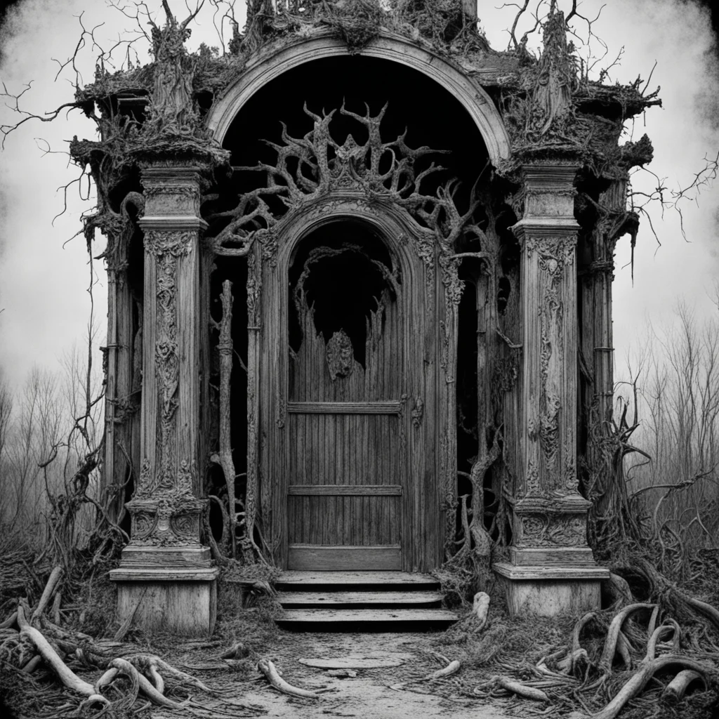 Gateway to hell decrepit rotting macabre in the style of dan seagrave illustration in a victorian photograph 35mm ar 31