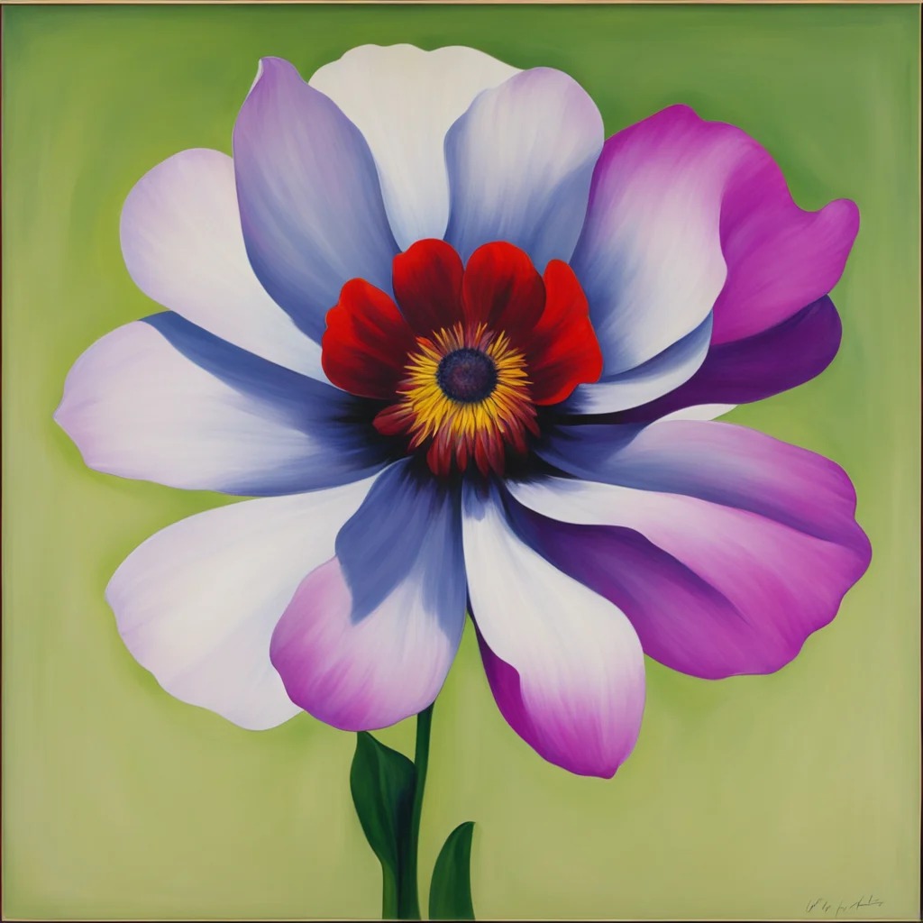 Georgia O’Keeffe painting of a flower mixed with vivid video VHS