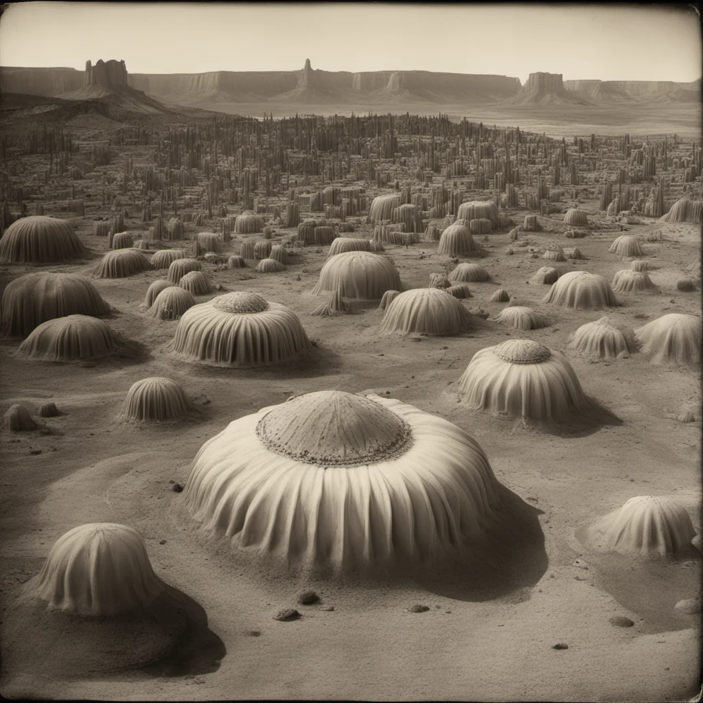 Giant Diatom City surrounded by Hoodooslow angle cinematic wide angle high detail Tintype by Ansel Adams 1800s
