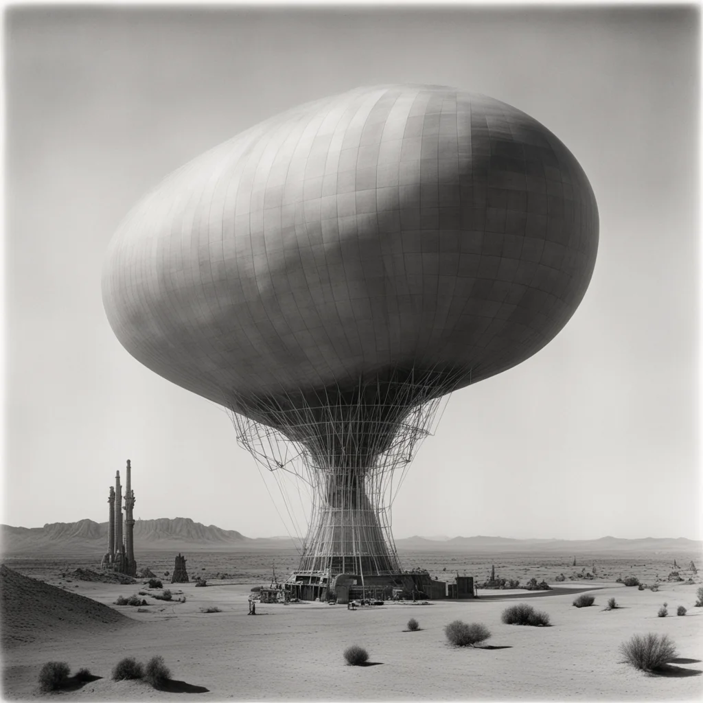 Giant Gaudi Zeppelin with Smokestacks in the Desert detailed Ansel Adams 1900s ar 34
