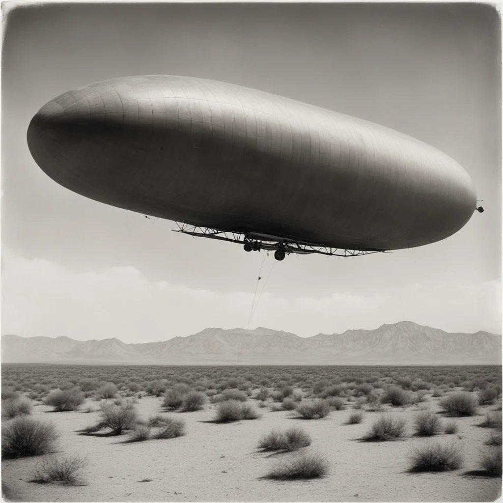 Giant Zeppelin Flead Hybrid in the desertlow angle very detailed by Ansel Adams Tintype 1800s ar 169