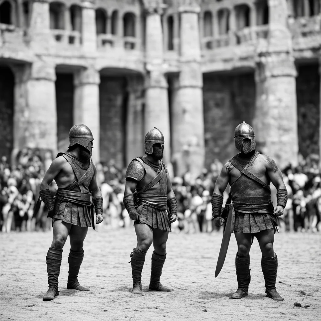 Gladiators in the colosseum 1800s style black and white photo