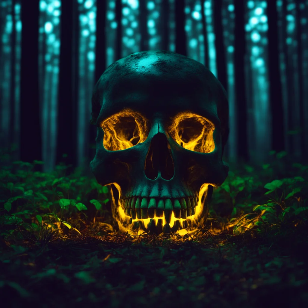 Glowing skull in the dark forest night mysterious cinematic w 400