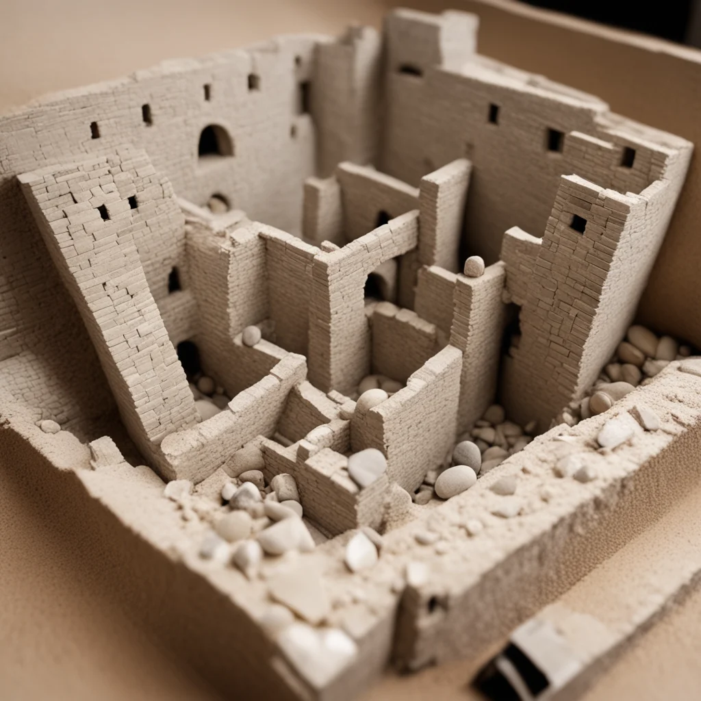 GoPro shot from within a castle scale model build with pebbles popsicle sticks and tape