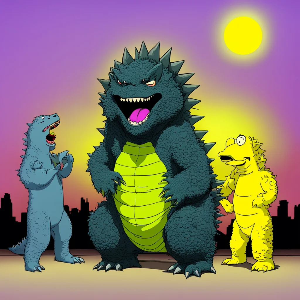 Godzilla singing in karaoke with simpsons