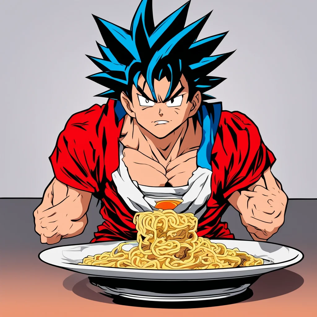 Goku eating ramen comic american style
