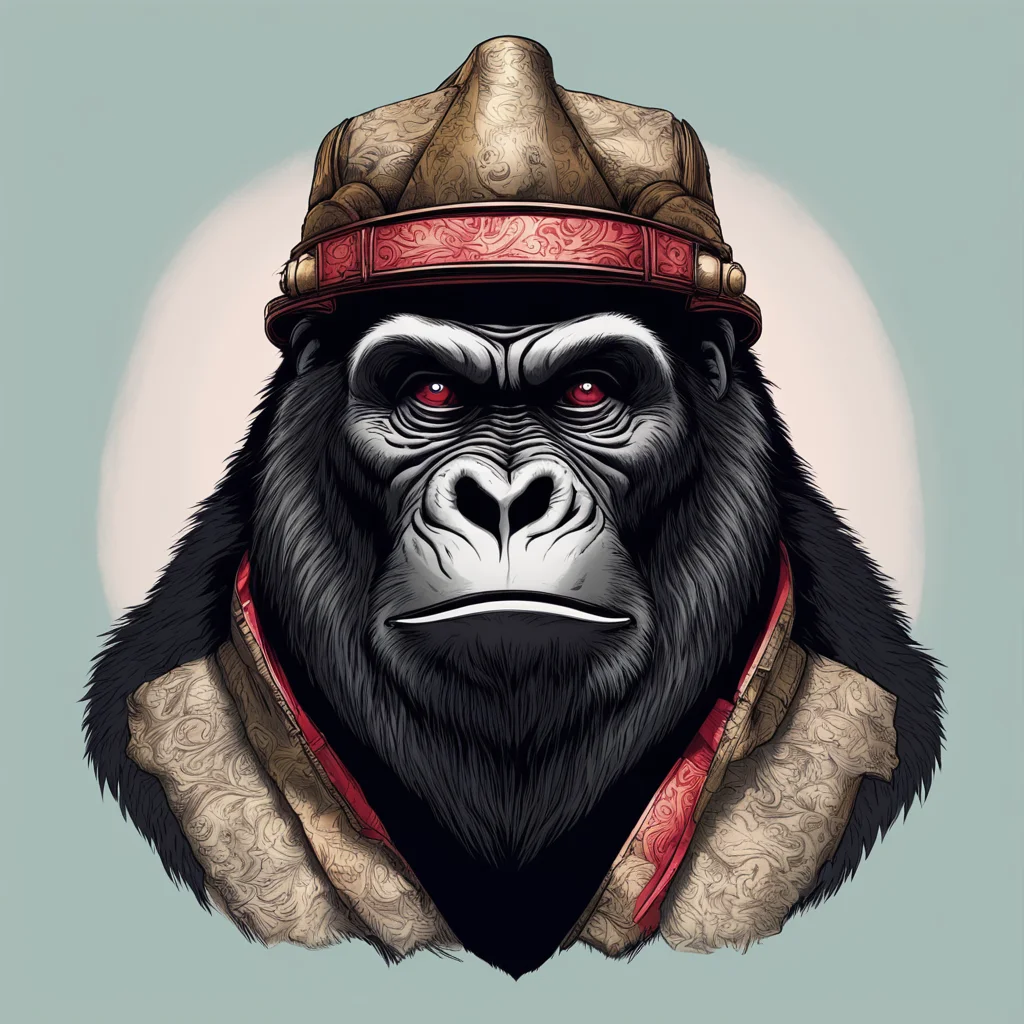 Gorilla portrait wearing a samurai helmet vector