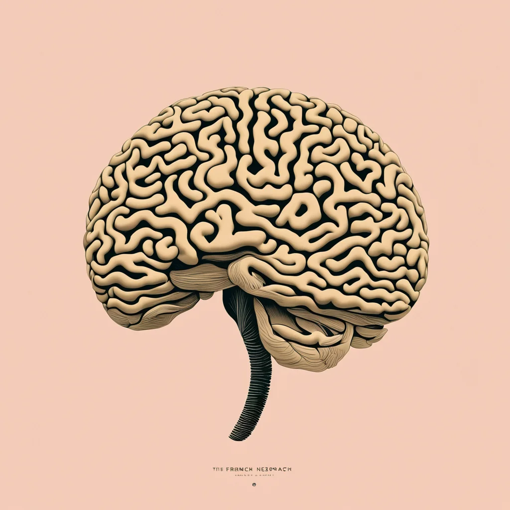 Graphic Design Poster Brain Neural Diagram very graphic textured simple form Wes Anderson mix illustration style by The French Dispatch
