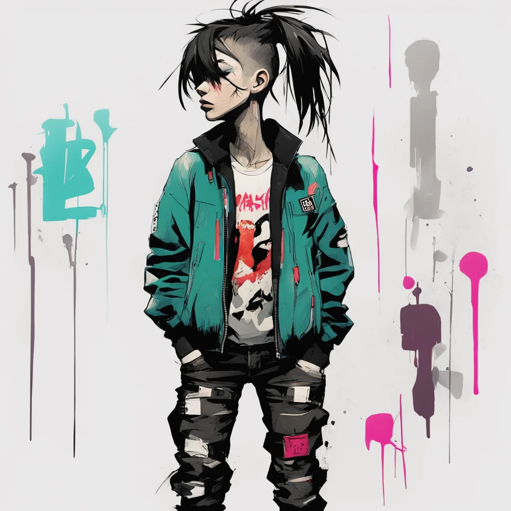 Graphic Illustration Creative Design Girl undercut hair jacket fashion Full Body Portrait Character Design Graffiti by A