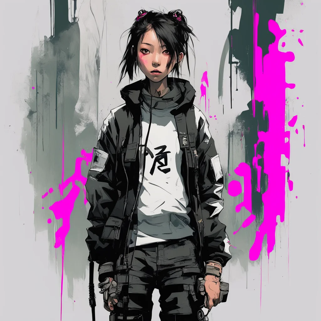 Graphic Illustration Creative Design asian girl techwear Cyberpunk Full Body Portrait Character Design graffiti by Ashle