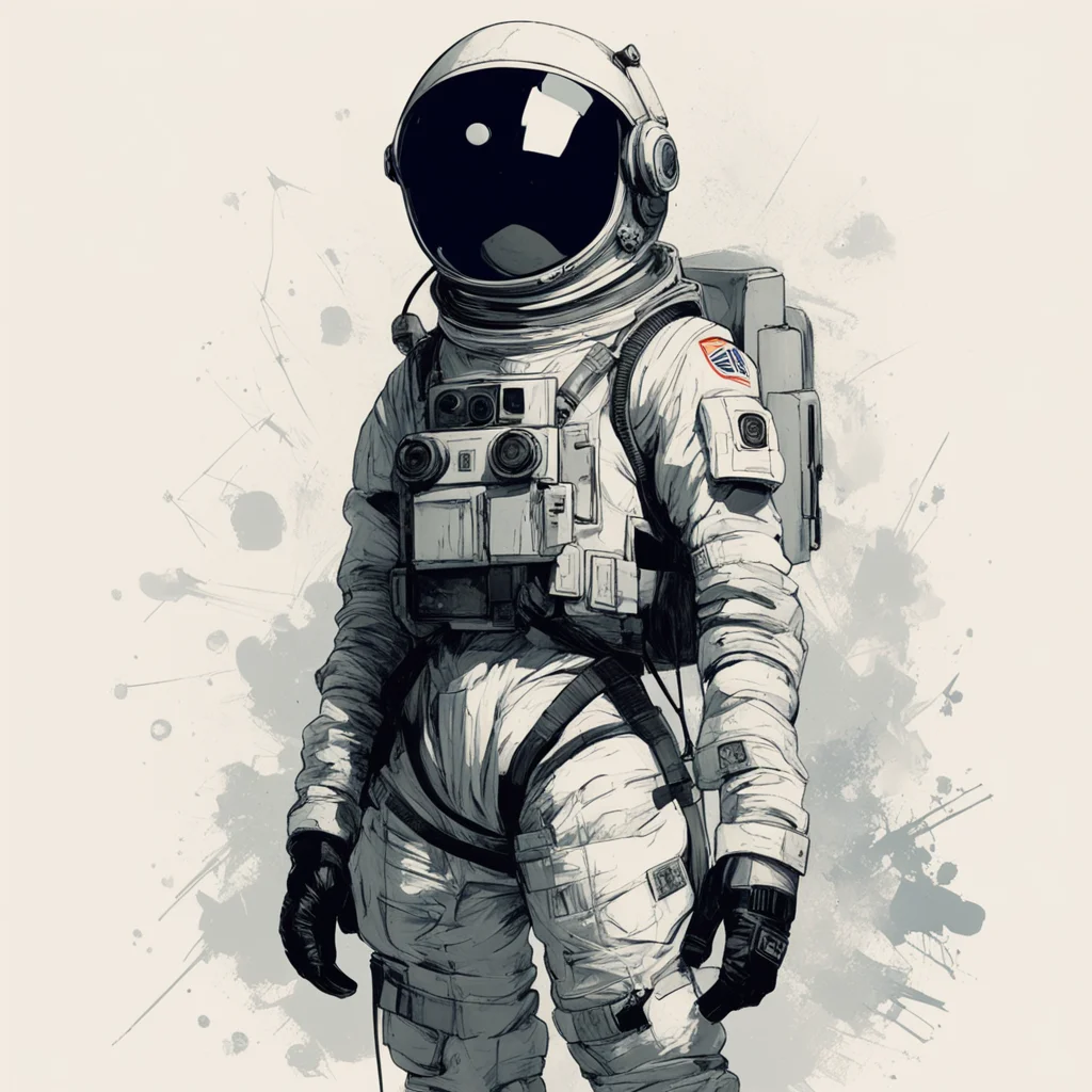 Graphic Illustration Creative Design astronaut in space suit open helmet female Dieselpunk Full Body Portrait Character 
