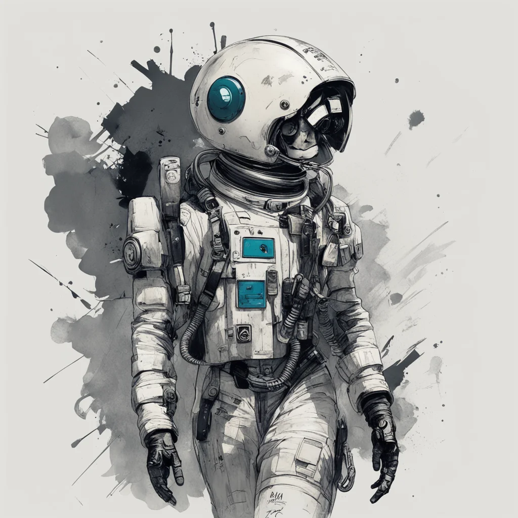 Graphic Illustration Creative Design astronaut in space suit robotic eagle open helmet female punk Full Body Portrait Ch