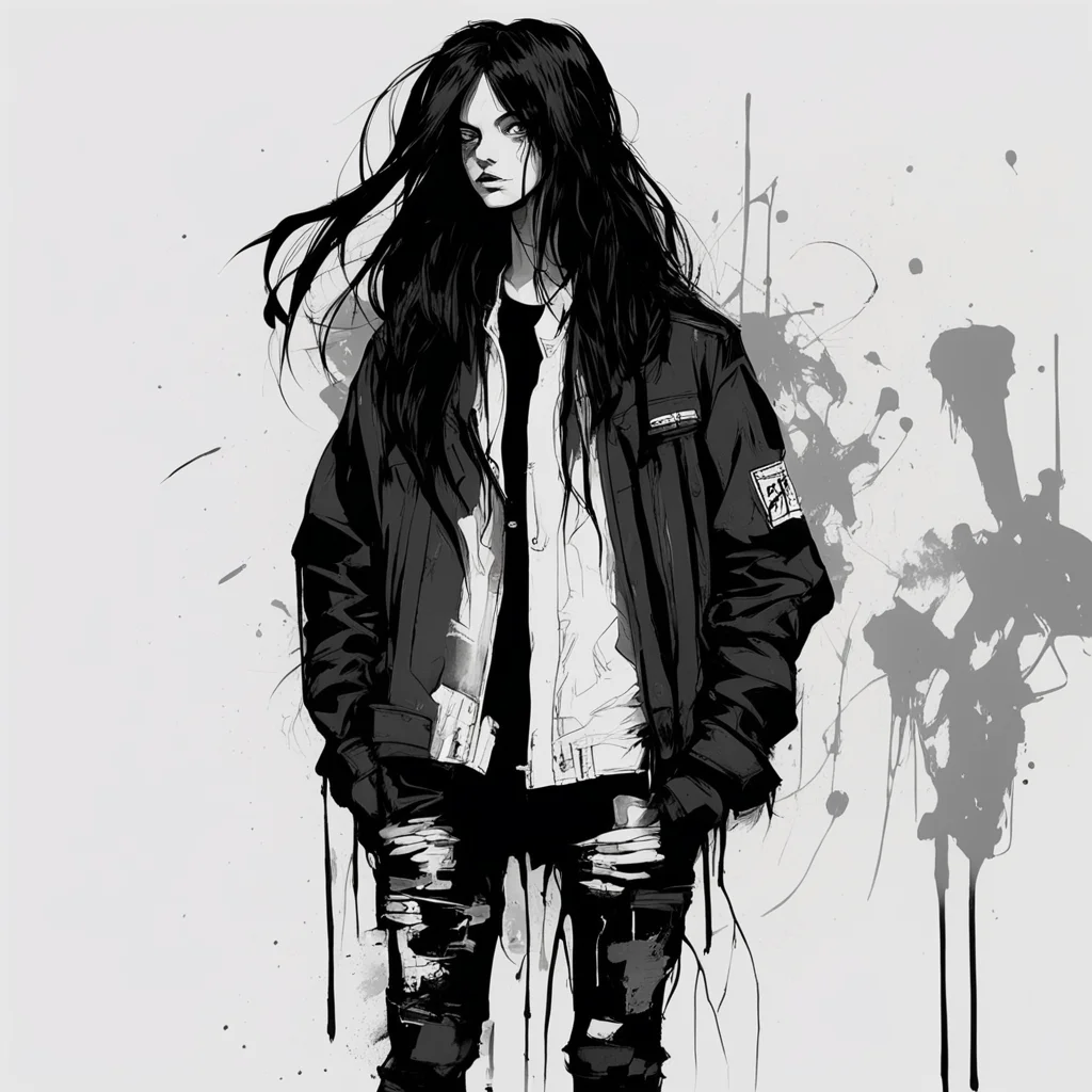 Graphic Illustration Creative Design black longhair female jacket fashion Full Body Portrait graffiti Character Design b