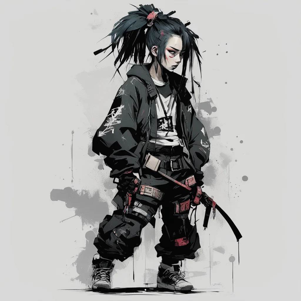 Graphic Illustration Creative Design hair syle girl samurai techwear Cyberpunk Full Body Portrait Character Design graff